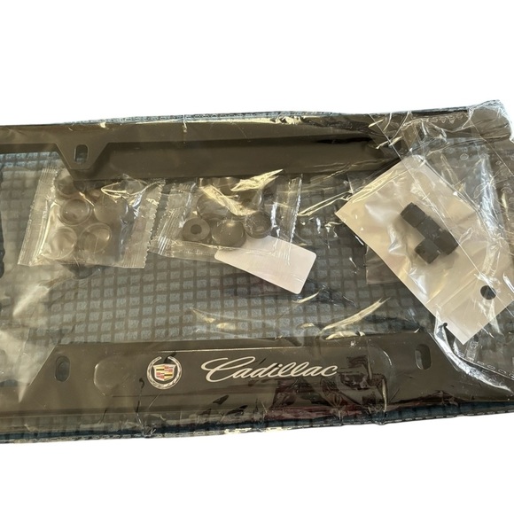 Cadillac Black 2Pk Metal License Plate Cover W/Hardware Standard Size Logo - Picture 2 of 2